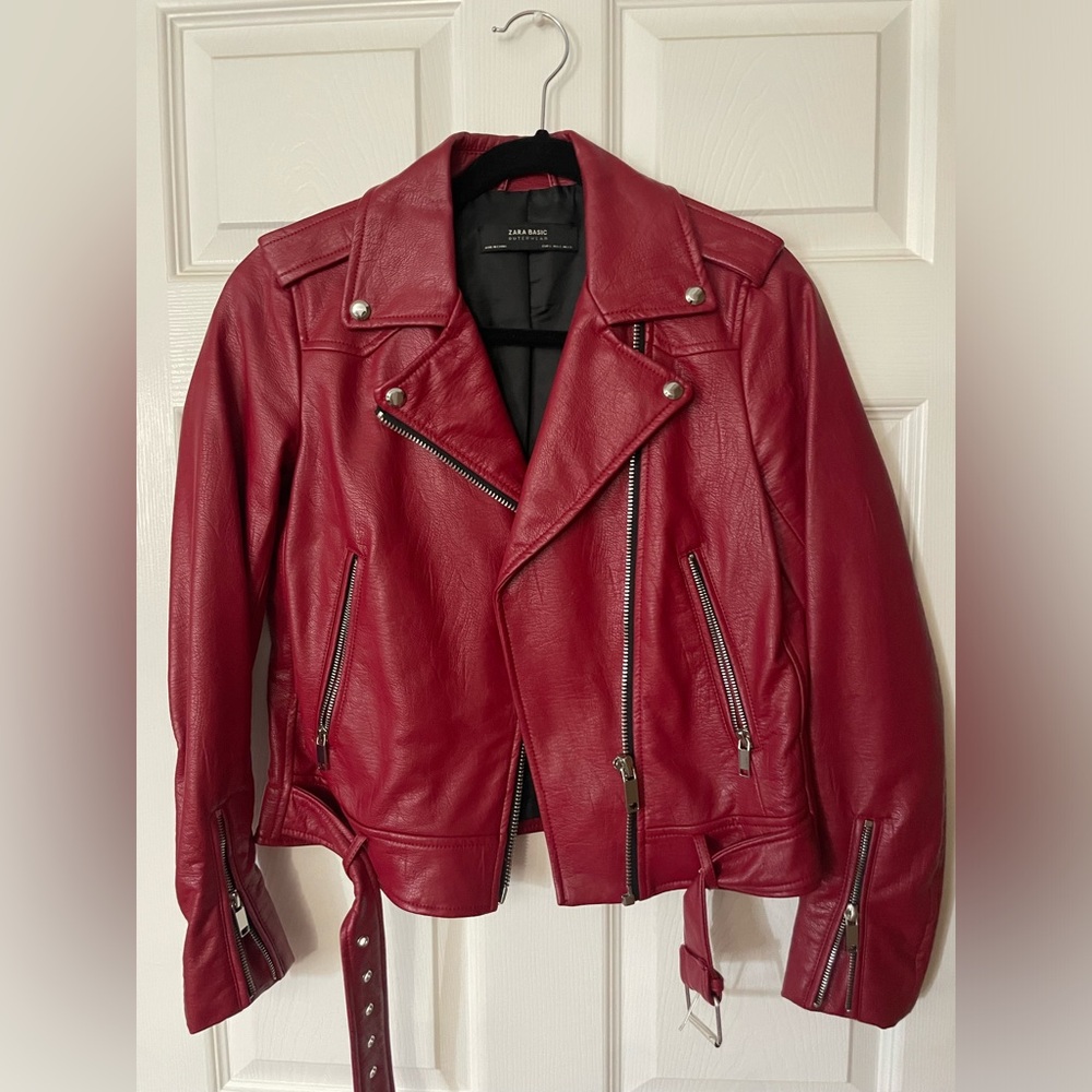 Zara faux leather red jacket